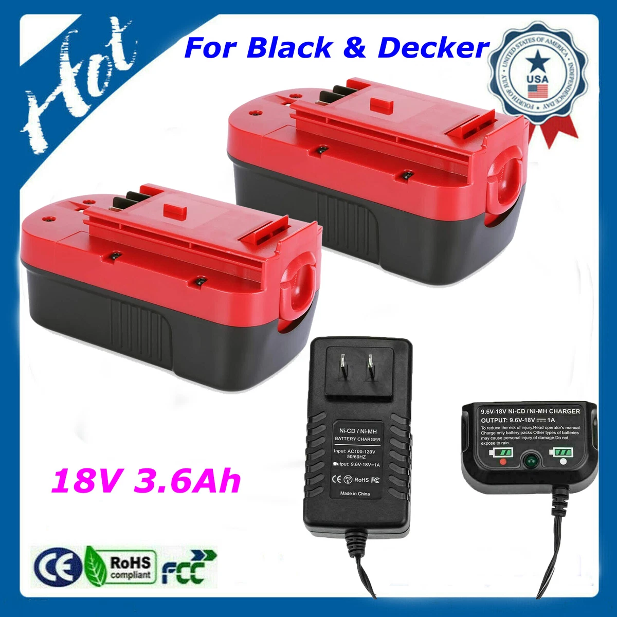 18V 3.6Ah For Black and Decker FSB18 Battery Charger 244760 00 HPB18 OPE HPB18
