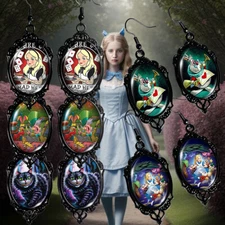Alice In Wonderland Jewelry Fantasy Movie Vintage Look Gothic Pendant Earrings