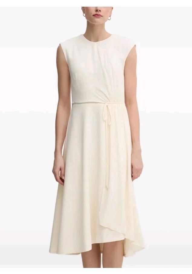 DKNY Women Cap-sleeve Cinched Sheath Dress Ivory Cocktail Business Casual