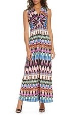 Eliza J Multi-color Watercolor Print Knot Front Maxi Dress w/Tie Size 14 Summer