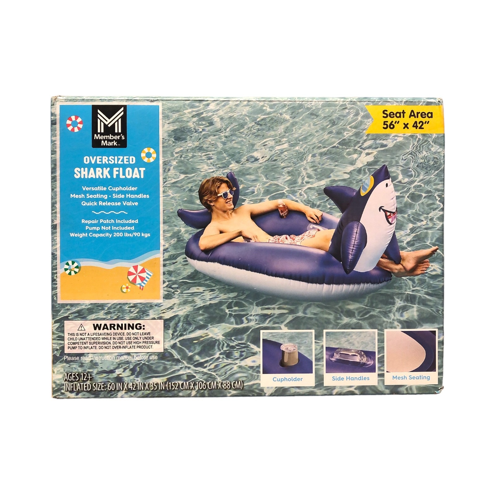 Участники отмечают новинку - Негабаритный надувной поплавок с изображением акулы 56 x 42 5190₽