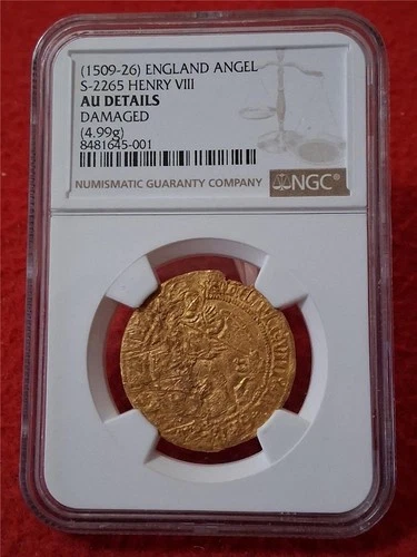 1509-26 ENGLAND GOLD ANGEL S-2265 HENRY VIII 4.99g NGC AU DETAILS DAMAGED #M4857