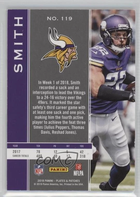 2018 Panini Plates & Patches Purple /30 Harrison Smith #119 - Image 2 of 2
