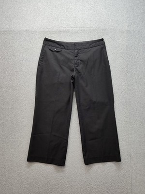 Merona Women Dress Pant 8 Black Wide Leg Slash Pocket Mid Rise Zip Comfort Capri