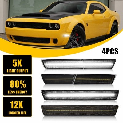 Front Rear Smoked White LED Bumper Side Marker Lights For 18-22 Dodge Challenger
