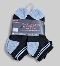 SKECHERS ACTIVE Women Socks 1/4 Crew Cushion Arch Support 6 Pair Shoe Size 6-9.5