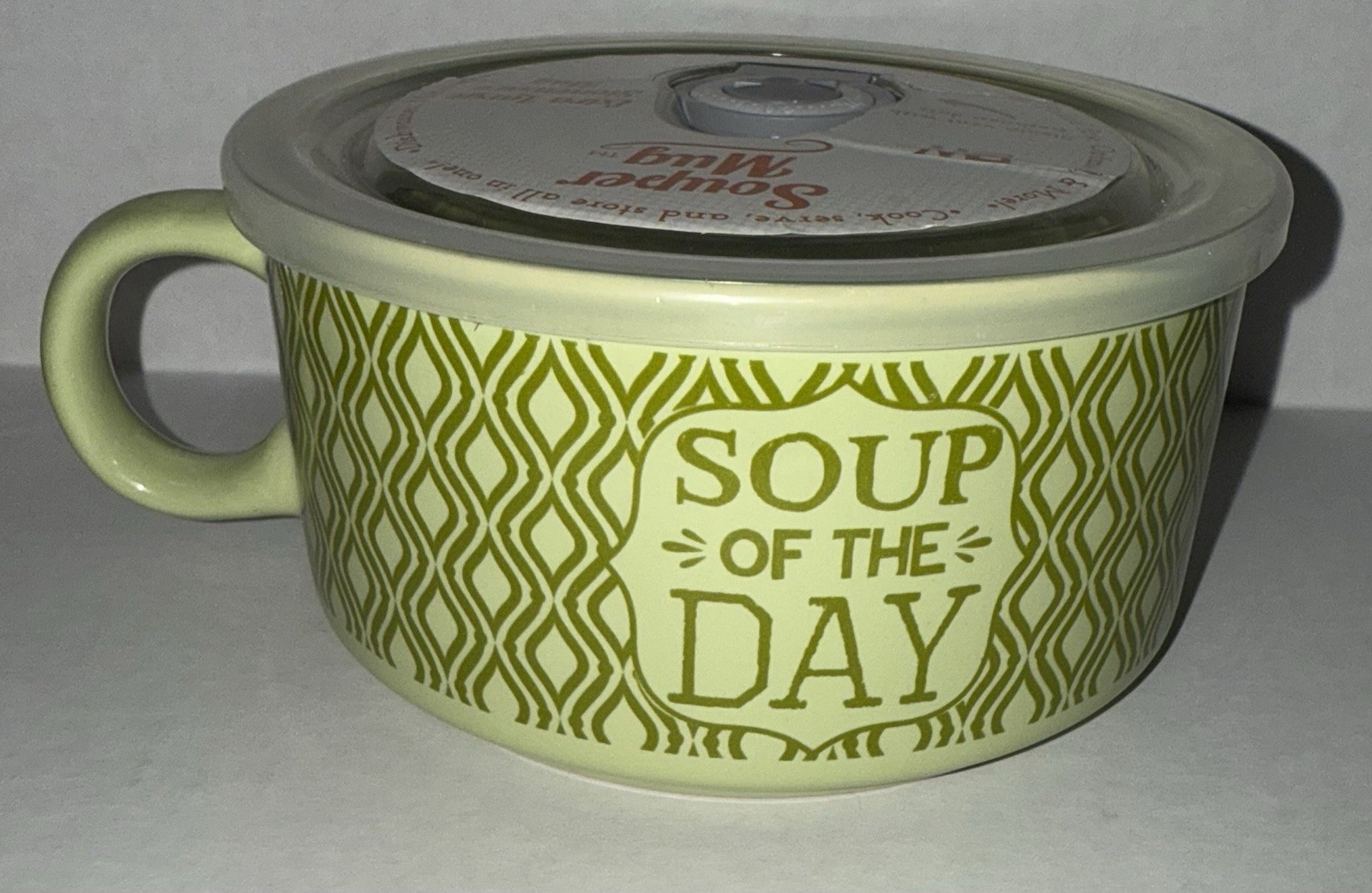 Boston Warehouse Green 22 oz Stoneware Souper Mug w Lid - Soup of the Day