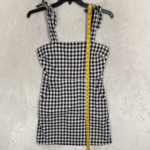 Express Gingham Plaid Mini Dress Size Small Navy Blue White Pockets Picnic Retro - Picture 10 of 15