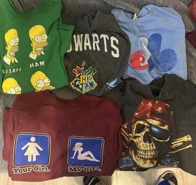 #ad Men#x27;s L Large Lot 5 pc T shirts Simpson Pirates Of Caribbean Novelty $9.99