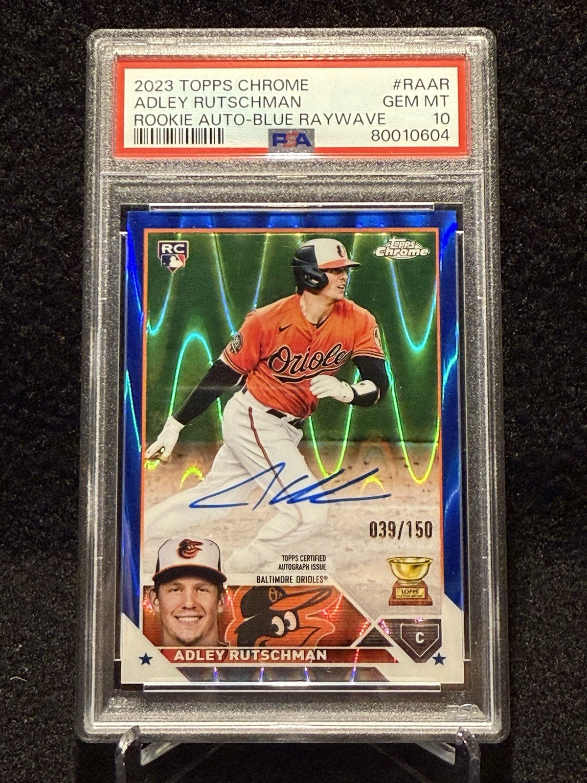2023 Topps Chrome Rookie Auto Blue Raywave /150 Adley Rutschman #RA-AR PSA 10