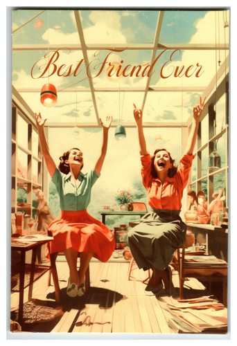 Vintage Style "Best Friend Ever" Postcard Art Deco Celebration Friendship Card