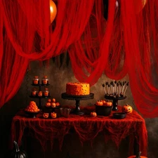 Best RunNico 197'' x 85'' Halloween Blood Red Scary Gauze Bloody Haunted House