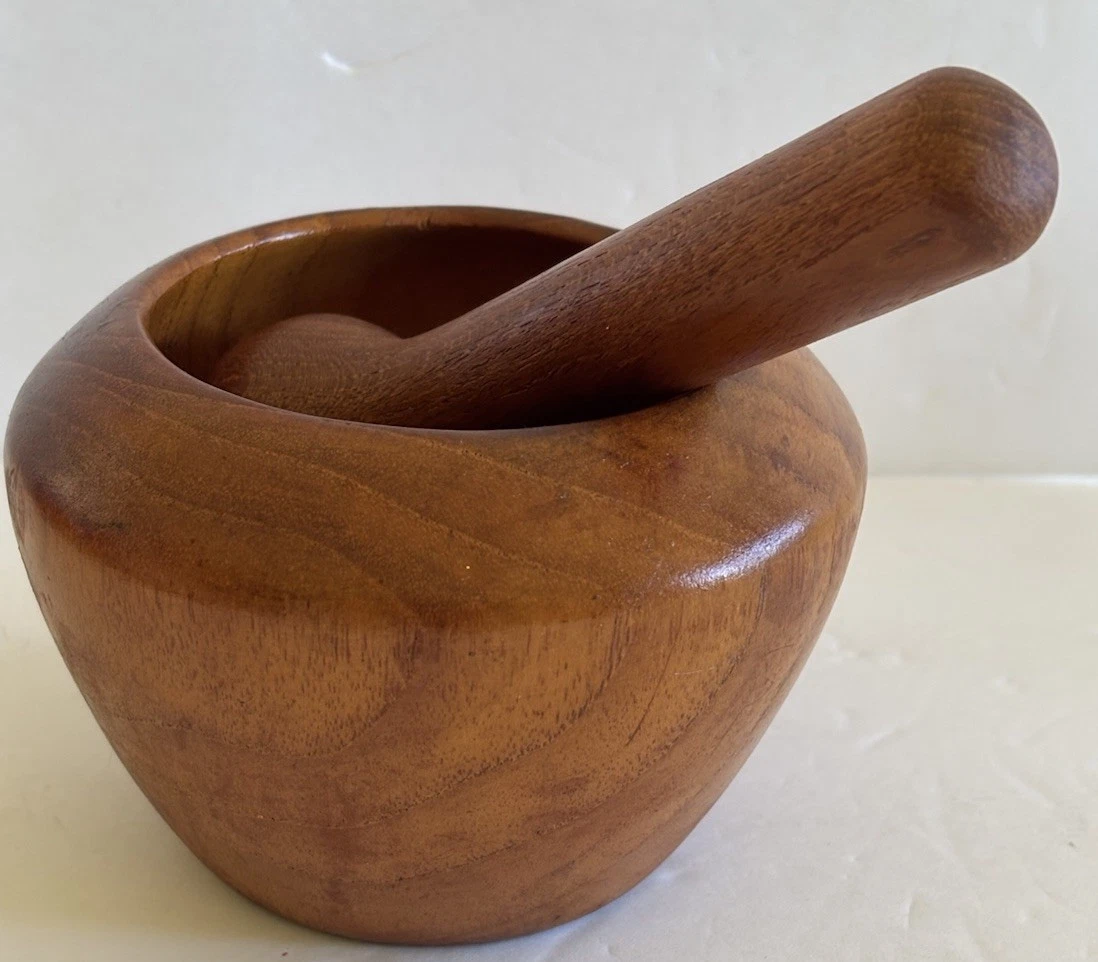 Vtg Teak Mortar Pestle Thailand 2 Piece