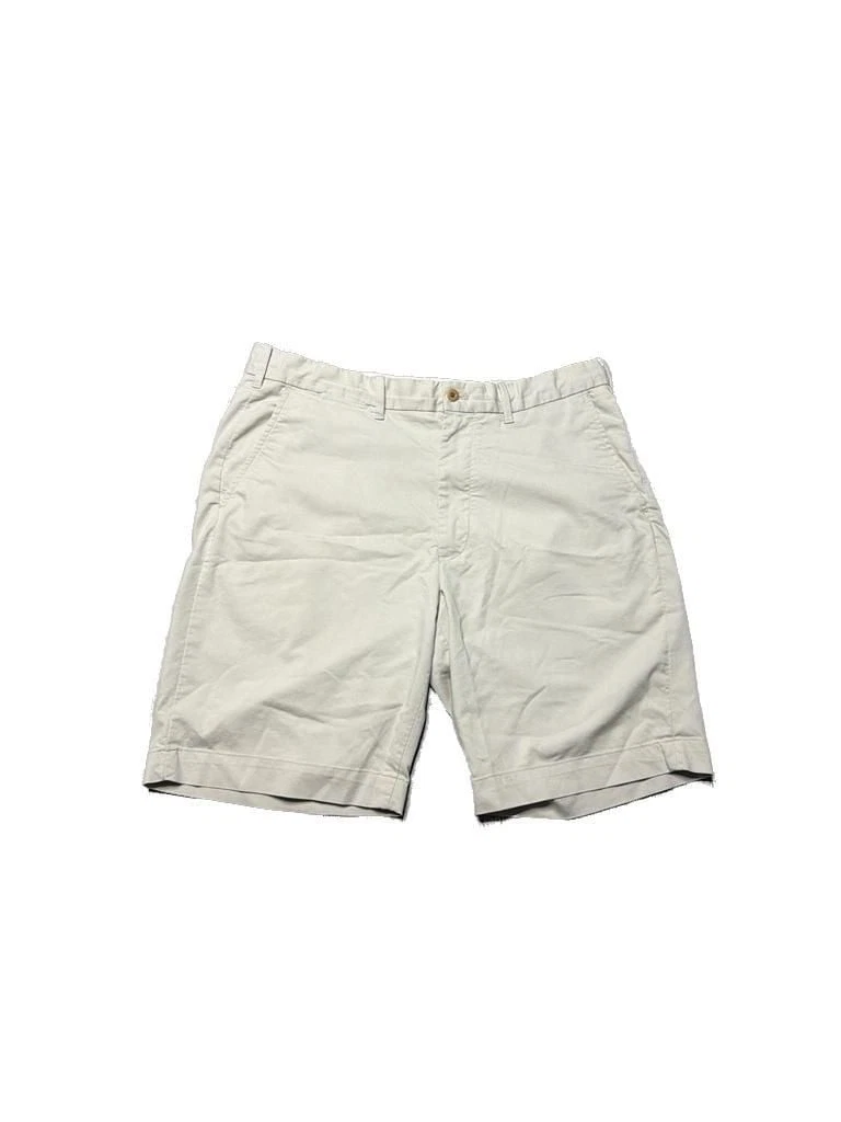 Polo Ralph Lauren Khaki Stretch Cotton Twill Chino Shorts with Plaid Trim
