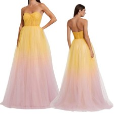 Mac Duggal 37005 Yellow and Pink Strapless Corset Ombre Tulle Ballgown Sz 10 NWT