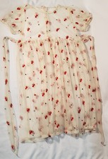 Vtg Girls Tulle Overlay Dress Apples M/L