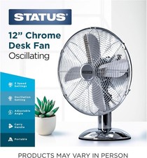 Status Desk Fan | 12 Inch Oscillating Portable Fan  3 Speed Adjustable Angle Fan