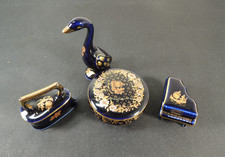 Limoges France Porcelain Miniatures Set of 4 Hand Painted Cobalt Blue Gold Decor