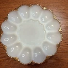 Vintage Anchor Hocking Milk Glass Deviled Egg Plate w/Gold Trim/Edging