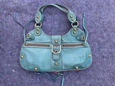 Rare New York Turquoise Blue Leather Shoulder Bag Satchel Studded Zip Purse