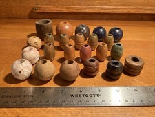 Lot of 23 Vintage Wood Macrame Large Beads Blue Green Natural