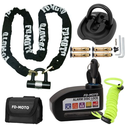 FD-MOTO 1.8M*10mm Motorbike Chain Lock U-Lock & Wall Anchor & CE Alarm Disc Lock