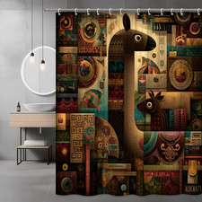 Alpaca Abstract Shower Curtain Boho Animal Print