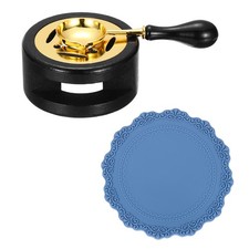Wax Stamp Seal Kit Sealing Warmer Melting Spoon Silicone Pad, Black/Sky Blue