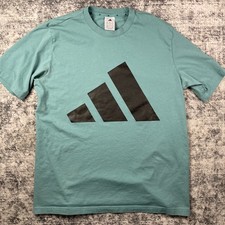 Adidas Essentials Big Logo T-Shirt Men's Large Teal Aqua Black Graphic Tee