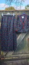 Caroline Charles Vintage 70s Skirt & Jacket In Black Spotted Net Size 10