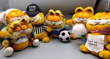 Vintage 80s Dakin GARFIELD Plush Lot of 6 Outfit Easter, Ref, Soccer