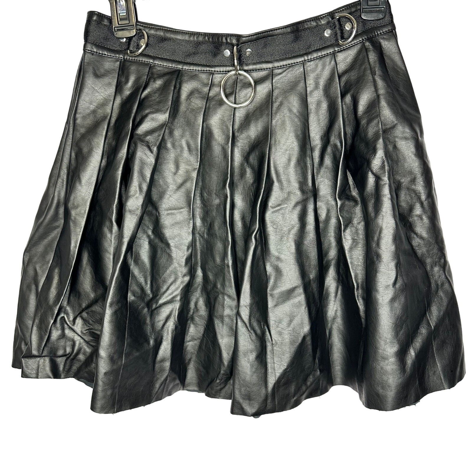 Dolls Kill x CURRENT MOOD Faux Leather Goth Punk Black Pleats Mini Skirt Medium