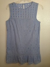 Loft Ann Taylor Dress Size Four Eyelet Floral Powder Blue Summer Dress Ruffle