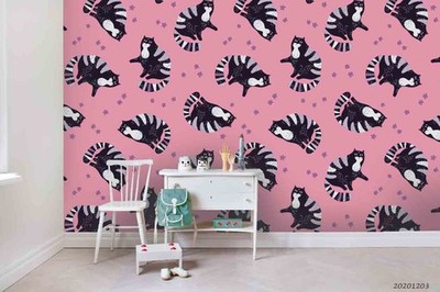 3D Cabin Cat Flower Pattern Wall Murals Wallpaper Murals Wall Sticker