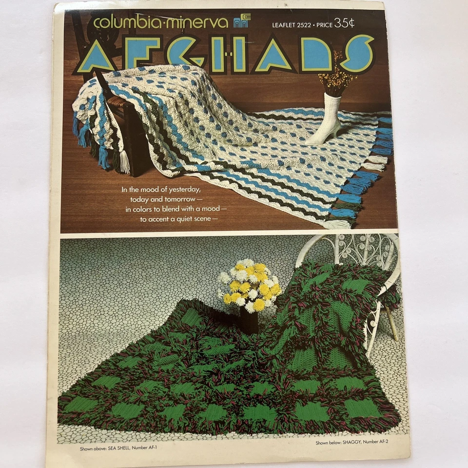 Vintage Columbia Minerva Afghans Crochet Pattern Leaflet 70's Granny Square - Image 2 of 3