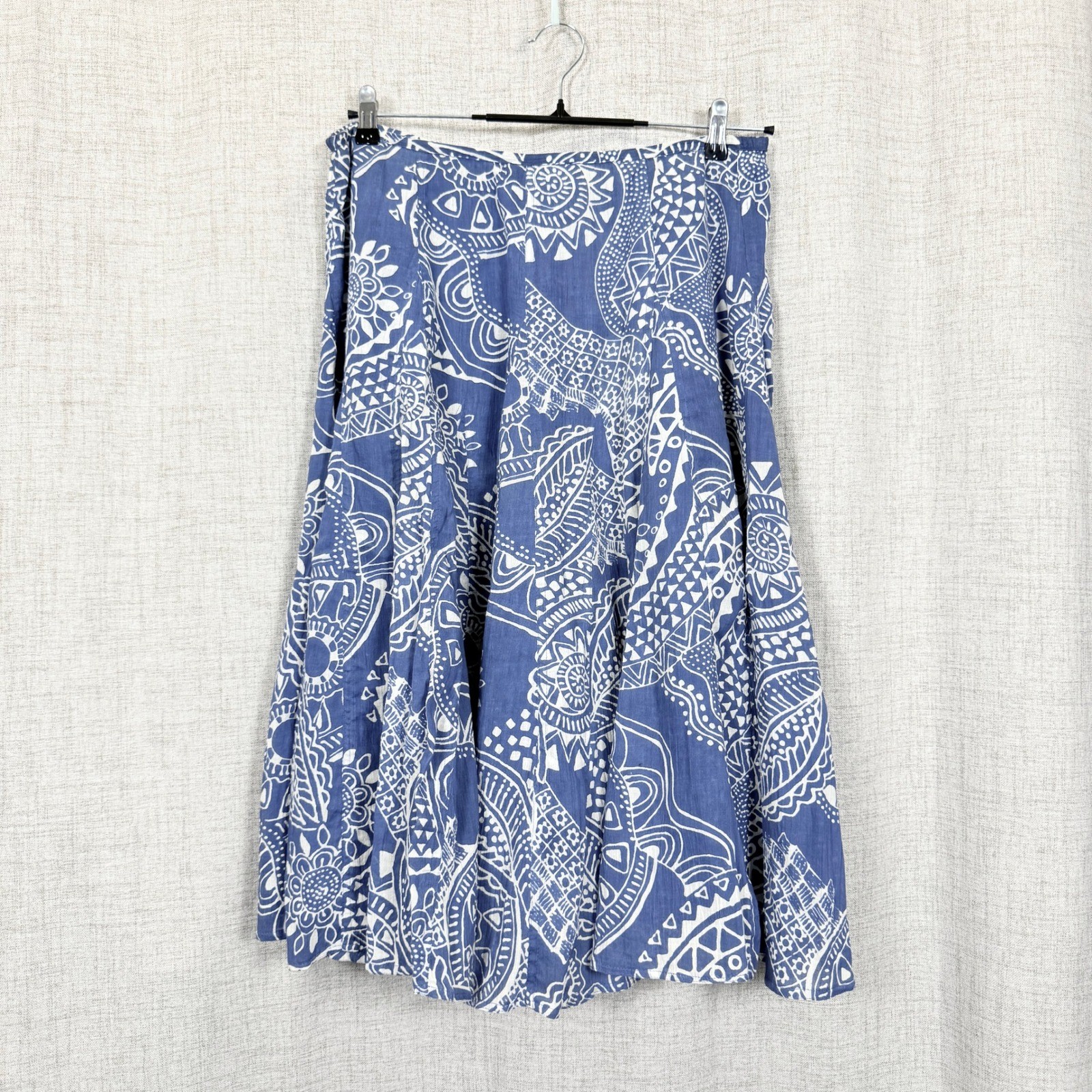 Chicos Midi Skirt Sz 2 L 100% Cotton Block Print Batik Boho Coastal Artsy Resort-image