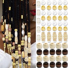 60PCS Wood Hair Beads Loc Dreadlock Jewelry Accessories Gold Gold White Brown