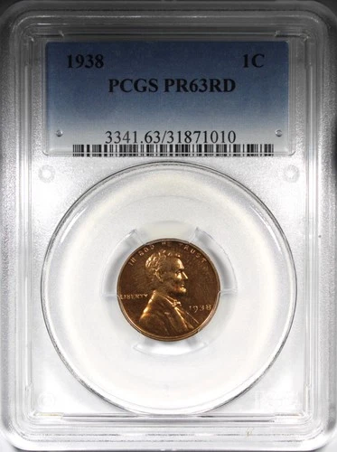 1938 Proof Lincoln Cent PCGS PR63RD Low Mintage RED COLOR