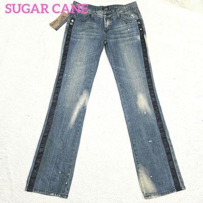 Sugar Cane Herren Blue Straight Denim Jeans mit Seitenstreifen und Stickerei
