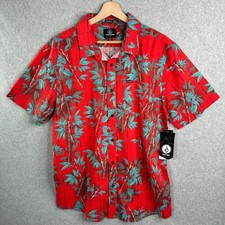 Volcom Shirt Mens L Red Bamboozled Floral Button Up Hawaiian Tropical Surf NEW