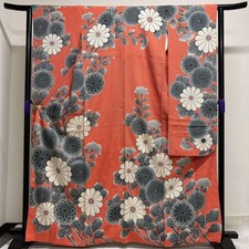 Furisode Kimono Full Tie Chrysanthemum Pattern Coming-of-Age Ceremony Used