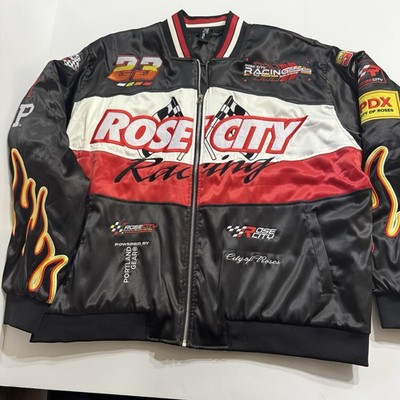 Portland Gear PDX Rose City Racing Black Satin Jacket Coat Embroidered 2XL EUC