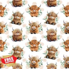 Cute Highland Cows Fabric by The Yard 43" Wide 100% Cotton