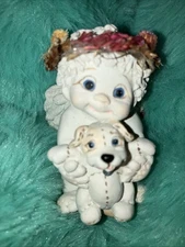Dreamsicles Figurine Doggie Pal Small Cherub Holding  Patchwork Puppy 1997