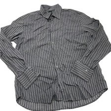 HUGO BOSS Shirt Mens XL Gray Lucas Striped Button Down Fitted Long Sleeve