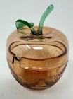 Vintage JEANETTE Amber Glass Apple Shaped Floral Etched Jam Jar Candy Dish