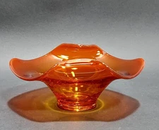 Vintage Viking Glass Hand Blown Persimmon Orange Bowl MCM Art Glass - Glows 