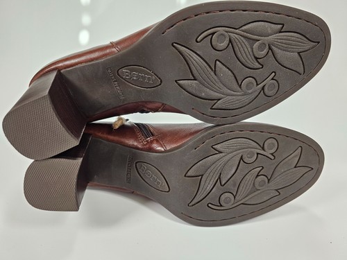 BORN Boots 8.5 M Brown Leather Ankle Booties Side Zip 2.5 Heel Almond Toe - Picture 3 of 11