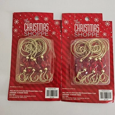 The Christmas Shoppe Red Bead Gold Fancy Ornament Hooks New - 24 hooks