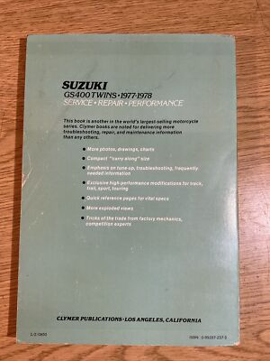 77-78 SUZUKI GS400 ORIGINAL CLYMER SERVICE / REPAIR MANUAL ISBN 0